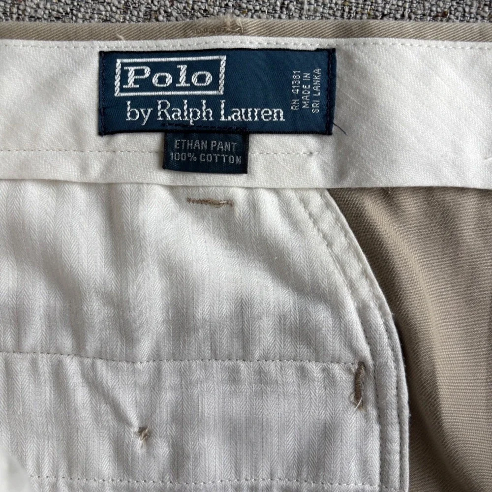 Polo Ralph Lauren Pants Mens 36x30 Ethan Pant Khaki Tan Pleated Cotton Chino